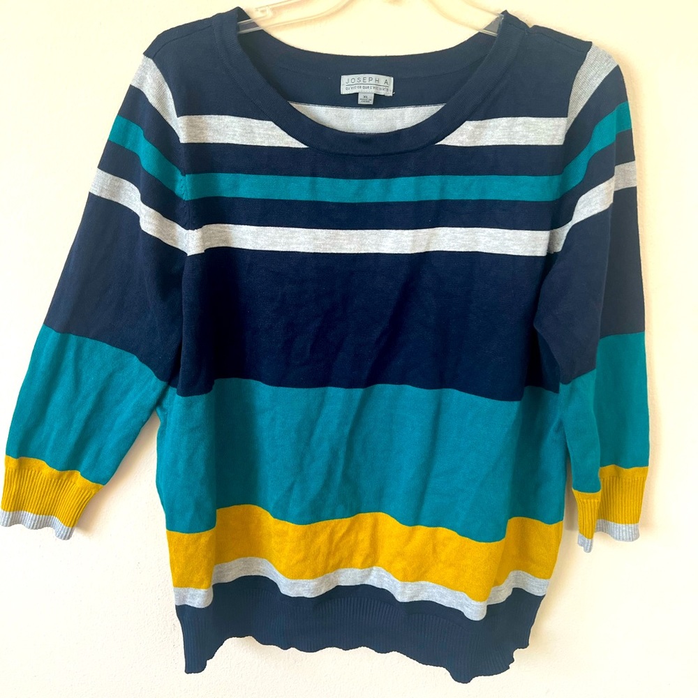 Multicolor boatneck knit top 3/4 sleeve